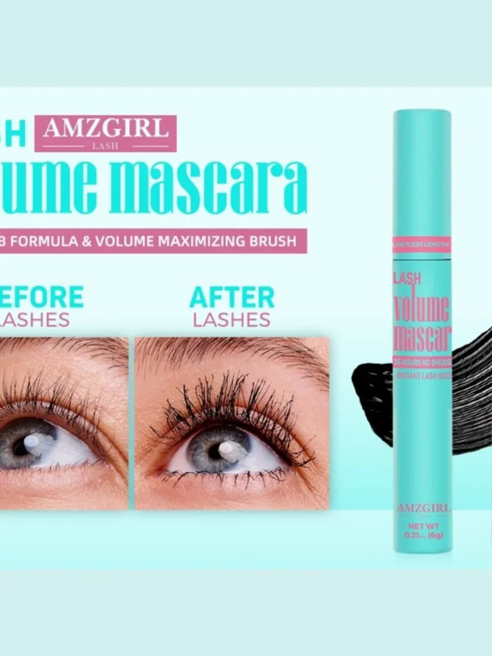 Amzgirl Black Waterproof Mascara Wet Fiber Eyelash Extension Long Wear New Box
